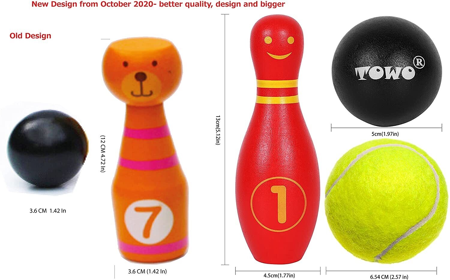 Wooden Skittle Set with Facial Emotions and Numbers Children's Wooden Bowling Set, Skittles Game for Children, with 12 Pins and 2 Wooden Bowling Balls