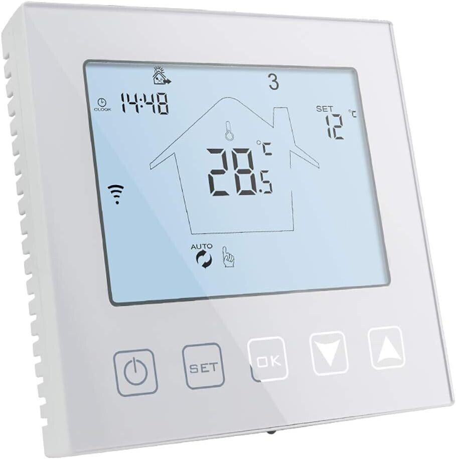 WiFi Smart Thermostat for Boiler and Water Underfloor Heating, 3A Alexa/Google Assistant Compatible – Programmable Thermostat with Tuya/Smart Life APP Control, White