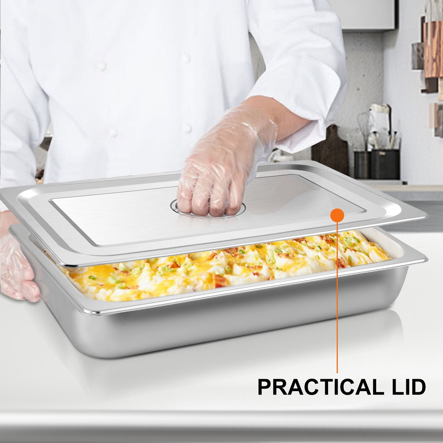 13L (13.7 Quart) Anti-Jam Stainless Steel Steam Table Pan with Lid – 4" Deep, Set of 4 for Food Service