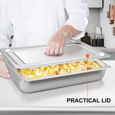 13L (13.7 Quart) Anti-Jam Stainless Steel Steam Table Pan with Lid – 4" Deep, Set of 4 for Food Service
