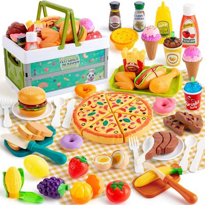 2-in-1 Kids' Play Set: Chef Kitchen Roleplay &amp; Outdoor Basketball Kit. Includes Play Food, Utensils, and Picnic Accessories.
