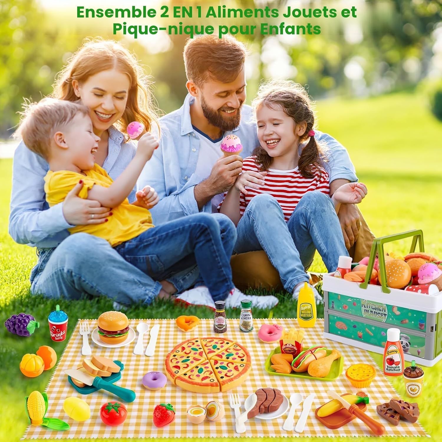 2-in-1 Kids' Play Set: Chef Kitchen Roleplay &amp; Outdoor Basketball Kit. Includes Play Food, Utensils, and Picnic Accessories.