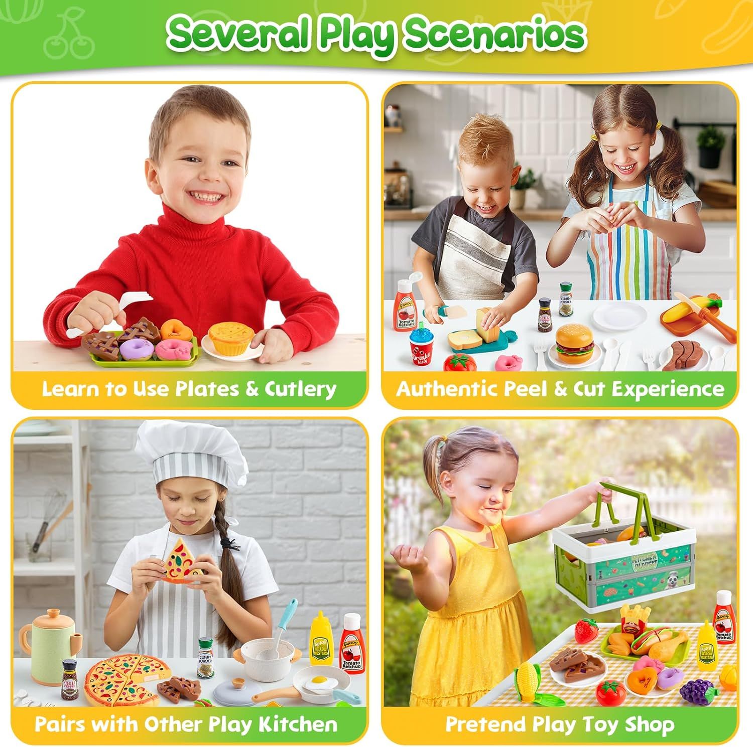 2-in-1 Kids' Play Set: Chef Kitchen Roleplay &amp; Outdoor Basketball Kit. Includes Play Food, Utensils, and Picnic Accessories.