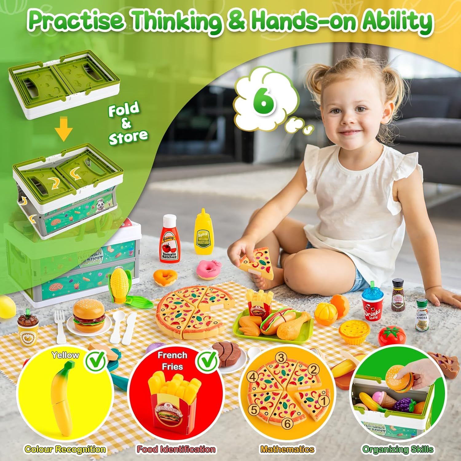 2-in-1 Kids' Play Set: Chef Kitchen Roleplay &amp; Outdoor Basketball Kit. Includes Play Food, Utensils, and Picnic Accessories.