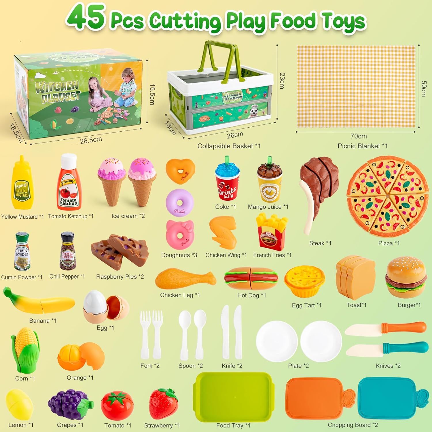 2-in-1 Kids' Play Set: Chef Kitchen Roleplay &amp; Outdoor Basketball Kit. Includes Play Food, Utensils, and Picnic Accessories.