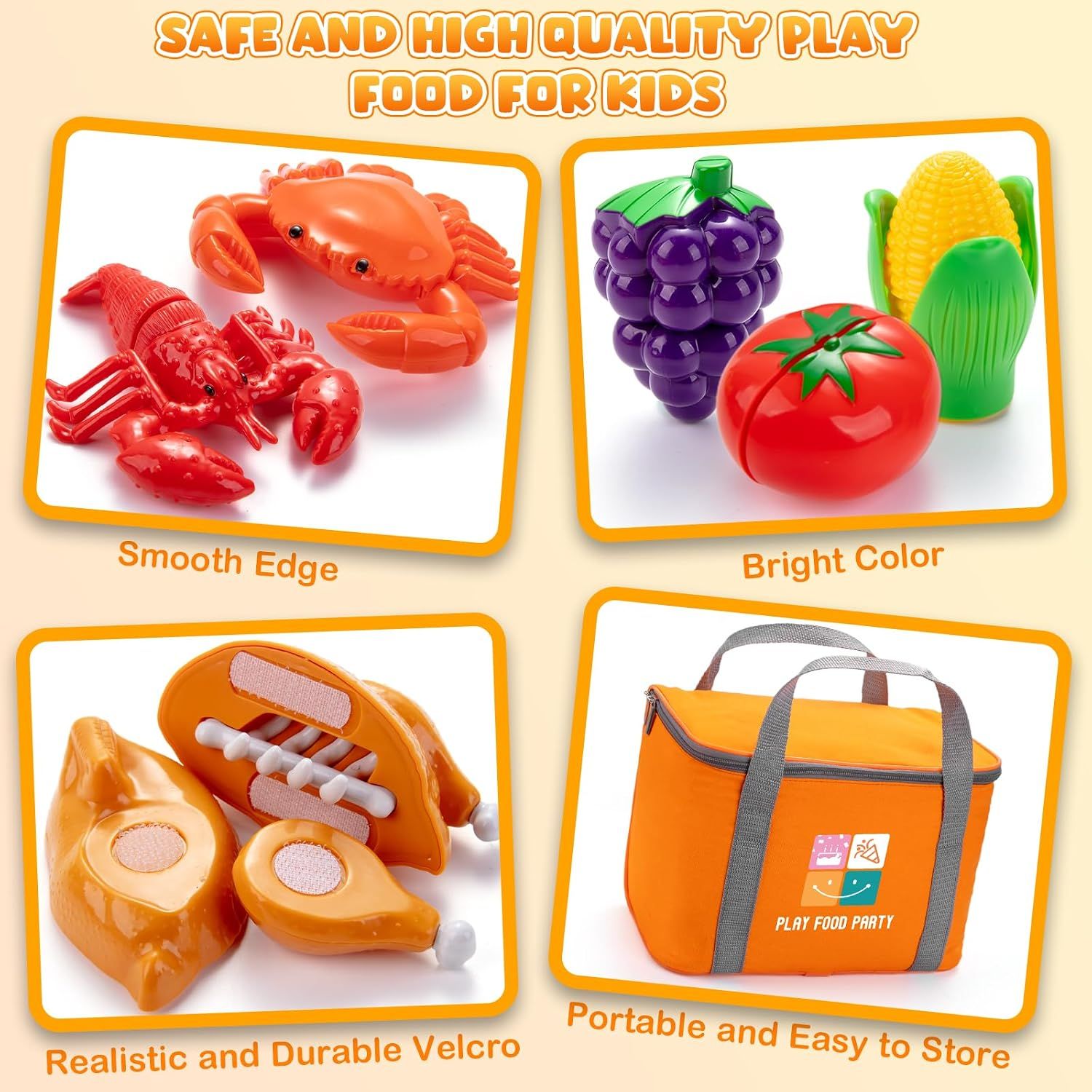 56PCS Kids Kitchen Accessories Set, Pretend Play Food Toys with Cutting Fruits, Vegetables, Pizza &amp; Dessert for Children 3+