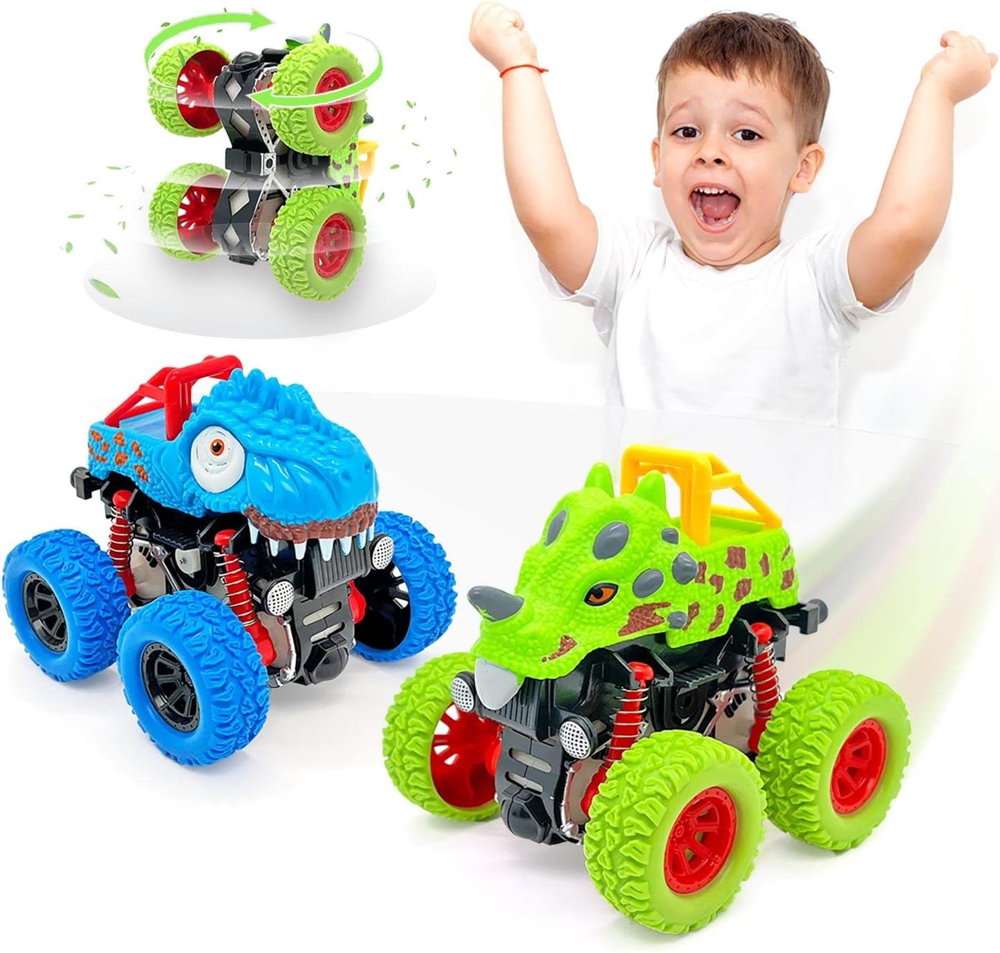 Dinosaur Toys for Boys and Girls Age 2-7+, Rotating Jumping Stunt Car