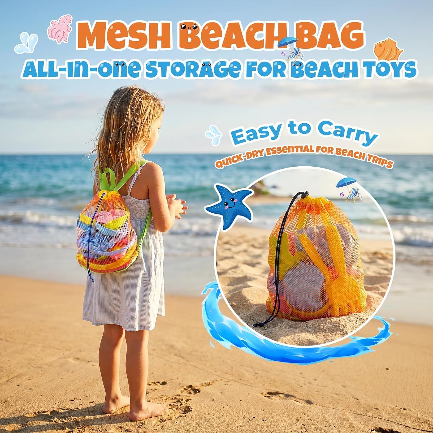 Sand Foldable Beach Toys Set for Kids 18 Months+ – Collapsible Bucket, Molds &amp; Storage Bag