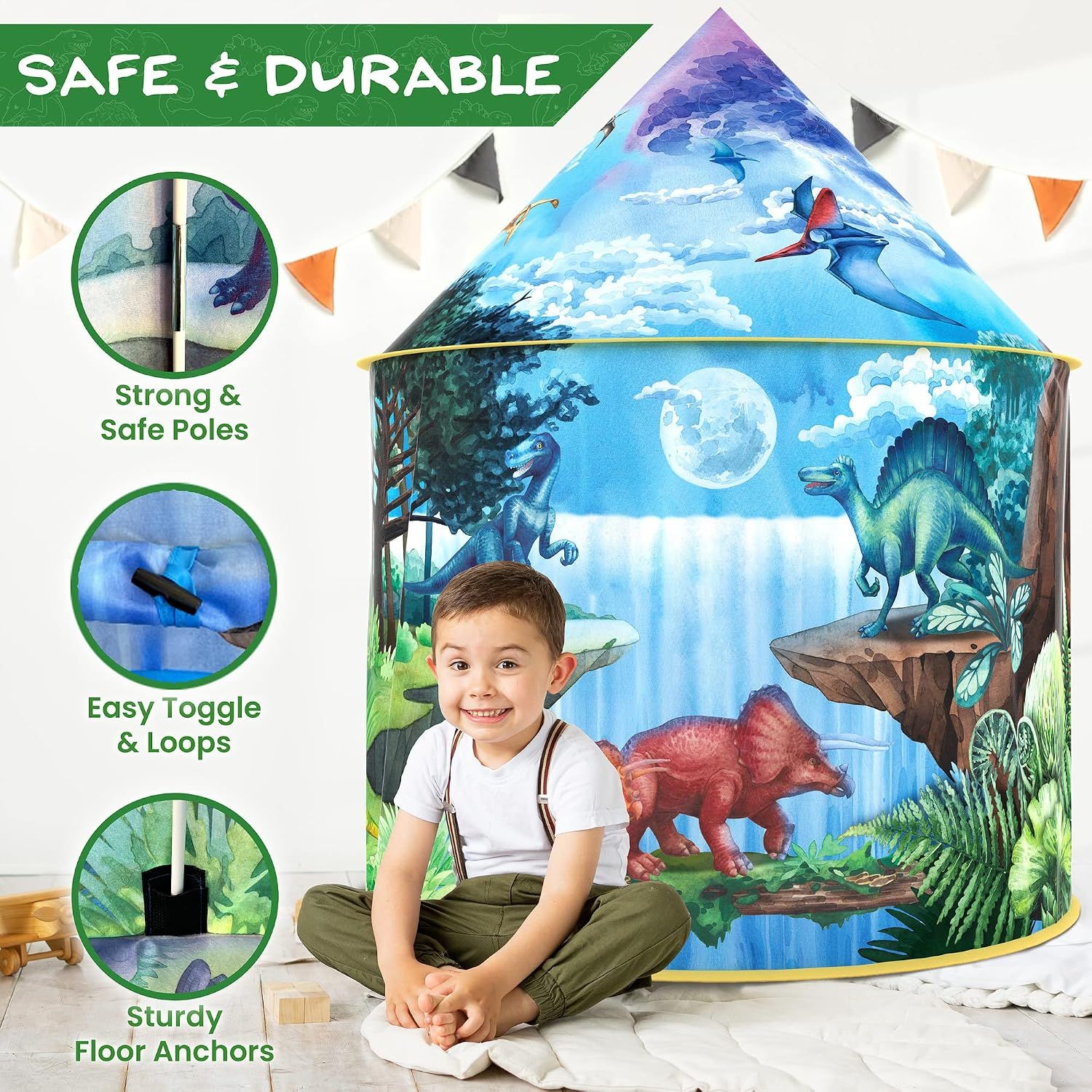 Dinosaur Discovery Play Tent with Roar Button Pop Up Tents for Kids, Indoor &amp; Outdoor Kids Playhouse