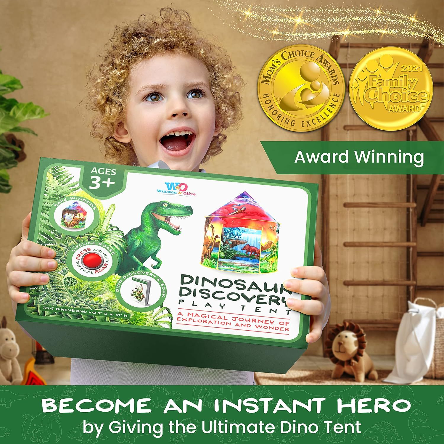 Dinosaur Discovery Play Tent with Roar Button Pop Up Tents for Kids, Indoor &amp; Outdoor Kids Playhouse