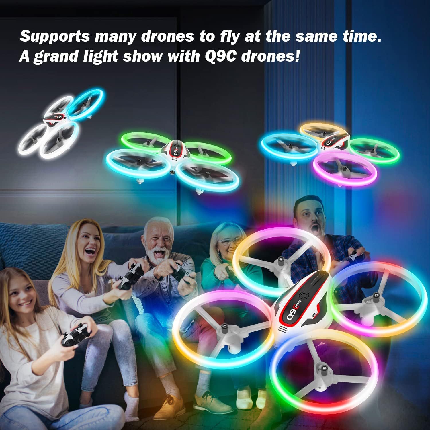 RC 1080P HD Camera Drone for Kids – LED Lights, Voice &amp; App Control, 2 Batteries