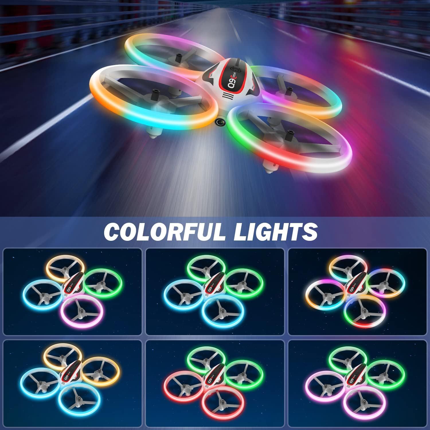 RC 1080P HD Camera Drone for Kids – LED Lights, Voice &amp; App Control, 2 Batteries