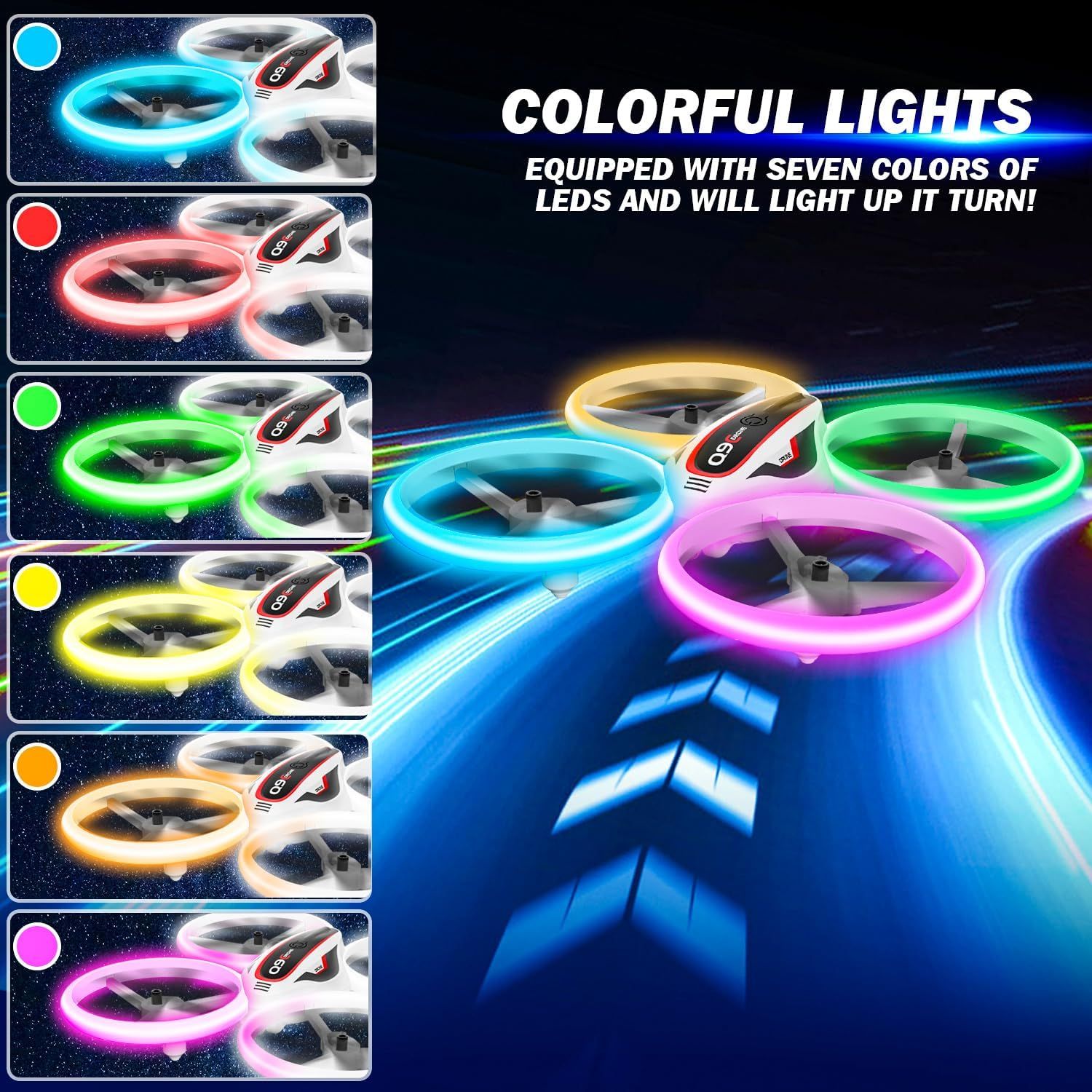 RC 1080P HD Camera Drone for Kids – LED Lights, Voice &amp; App Control, 2 Batteries