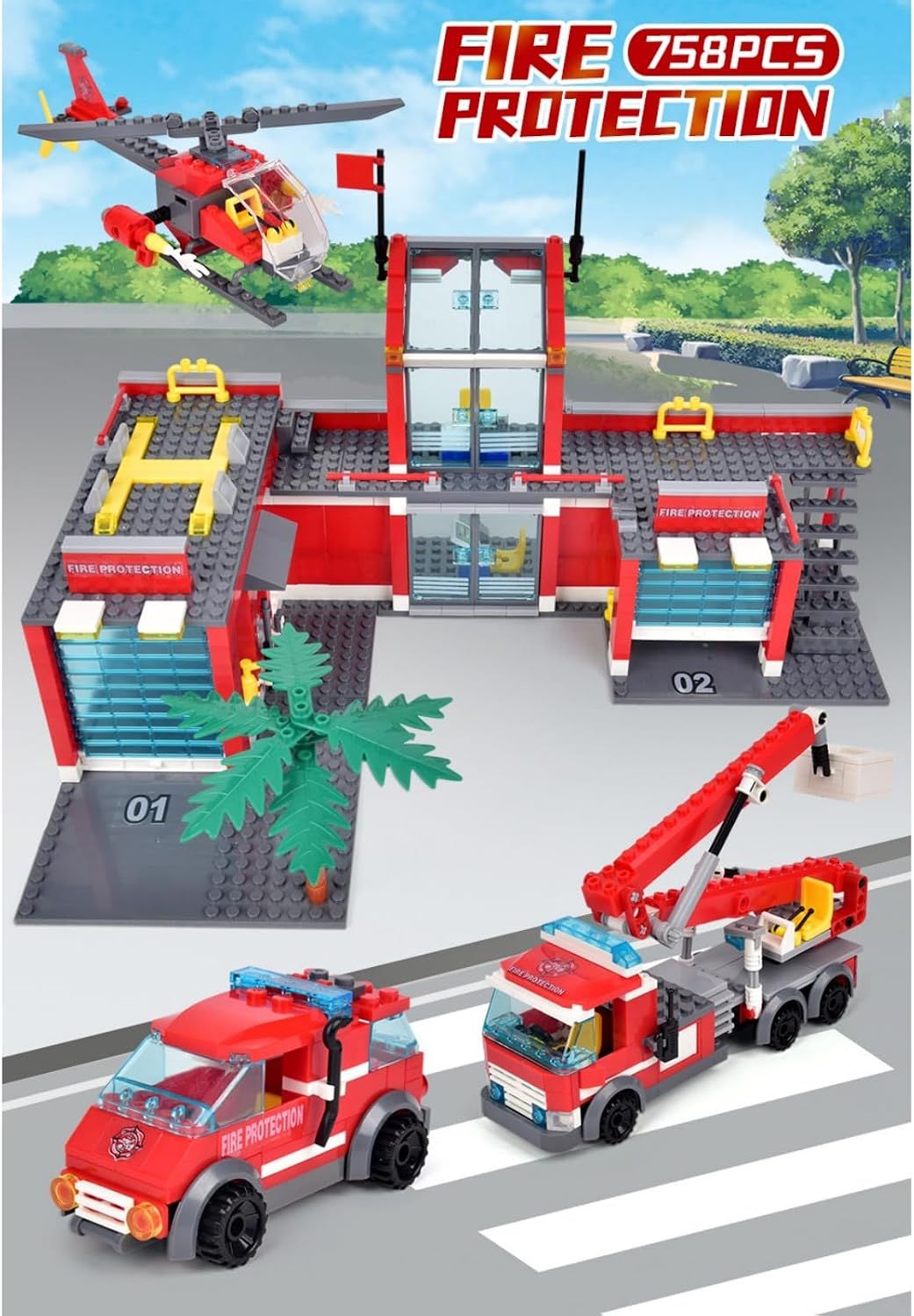 City Fire Station Building Blocks Kit 758PCS