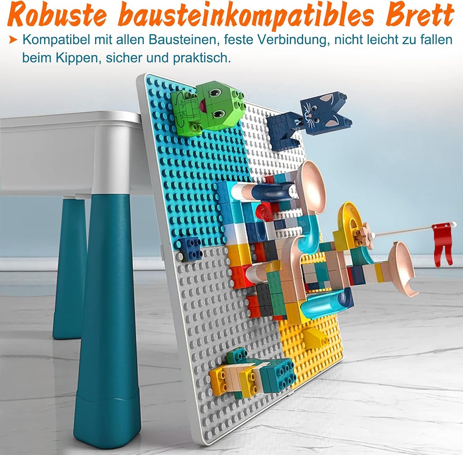 Kids Activity Table &amp; 2 Chairs with 163 Building Blocks, Storage Box &amp; Adjustable Height