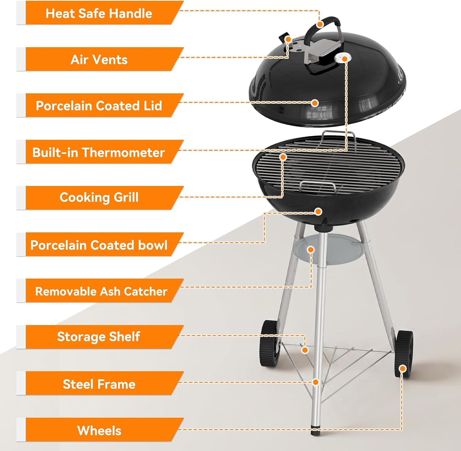 Surprise Sizzle 46 cm Kettle Charcoal BBQ Grill – Black