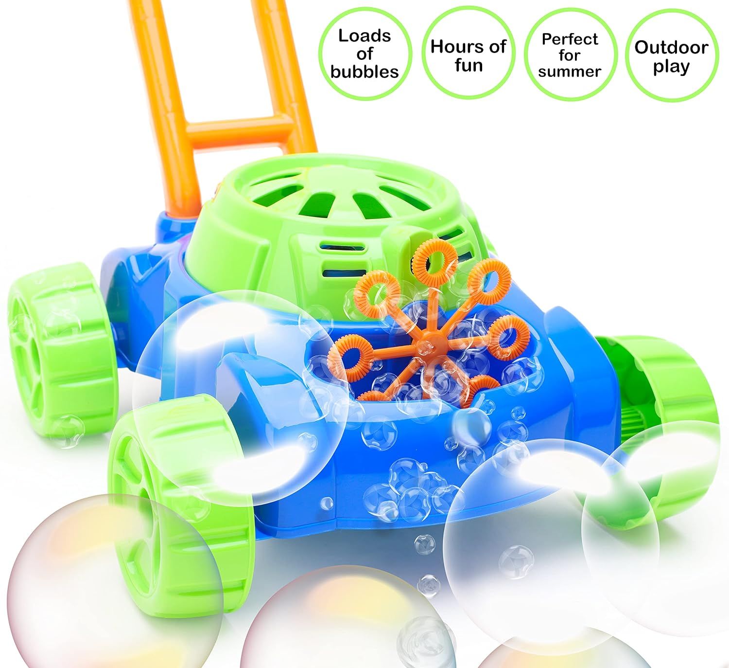 Kids Bubble Lawn Mower Toy Push Along Garden Bubble Machine Outdoor Play