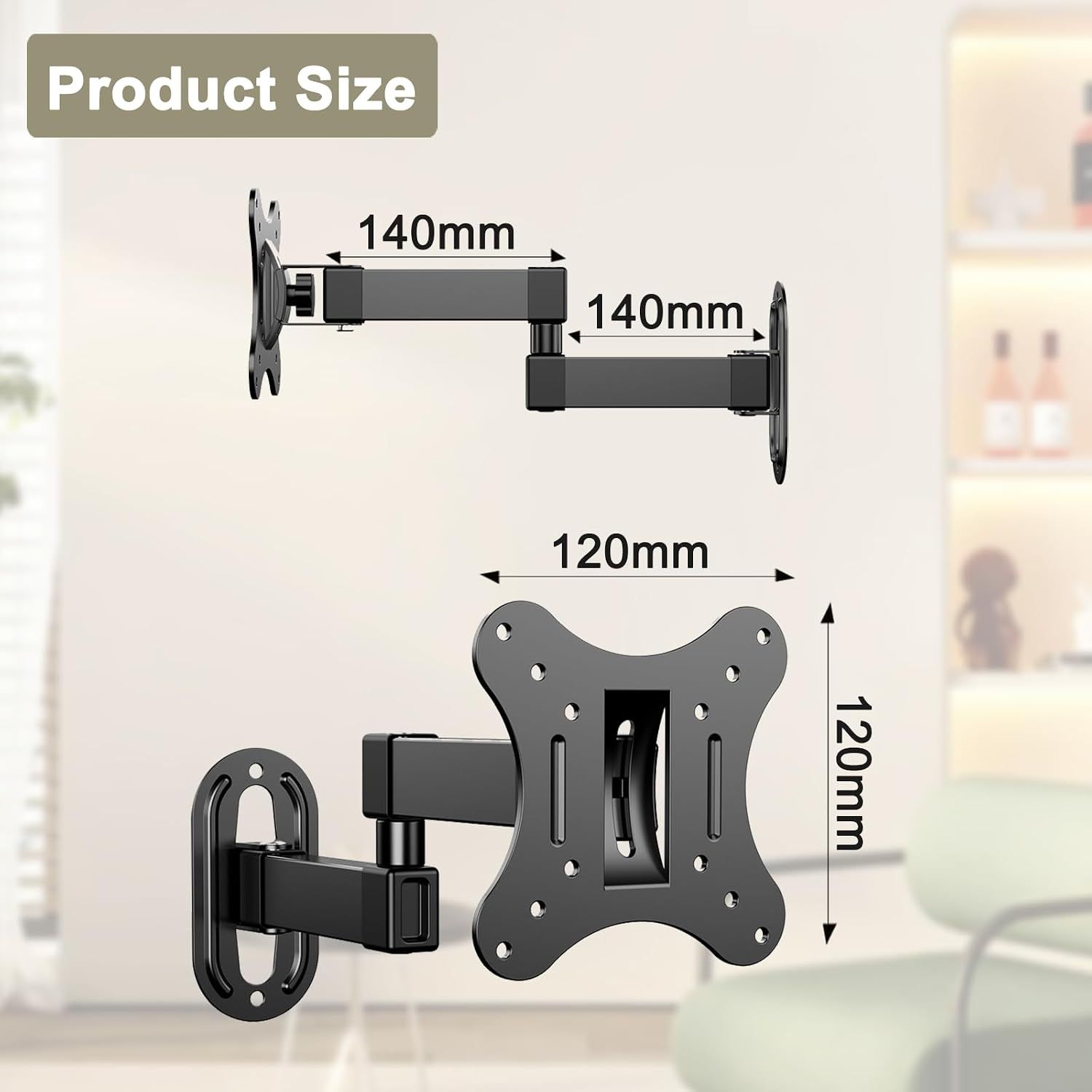 Universal TV Wall Mount – 14–27" TVs, 180° Swivel, 15° Tilt, Up to 10 kg