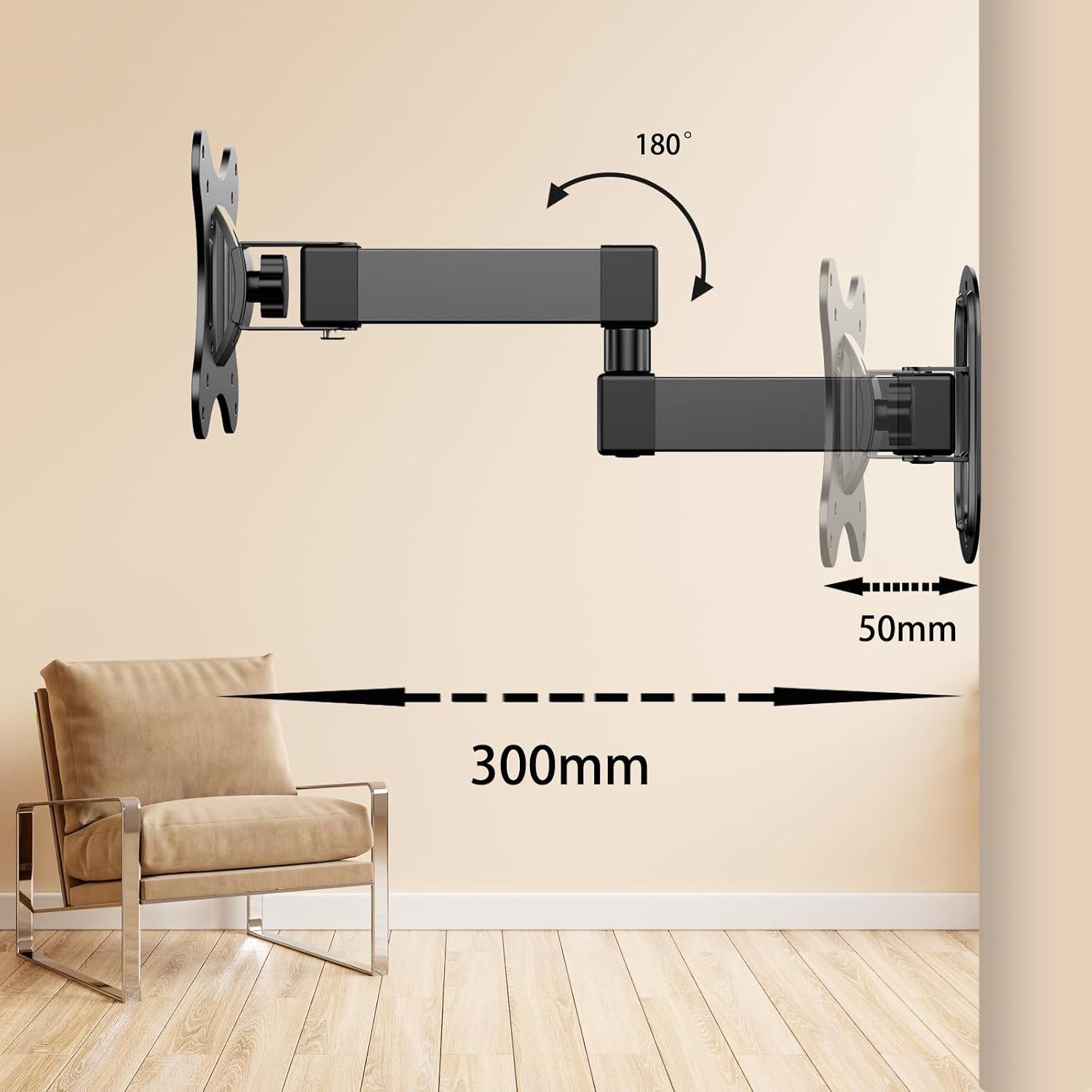 Universal TV Wall Mount – 14–27" TVs, 180° Swivel, 15° Tilt, Up to 10 kg