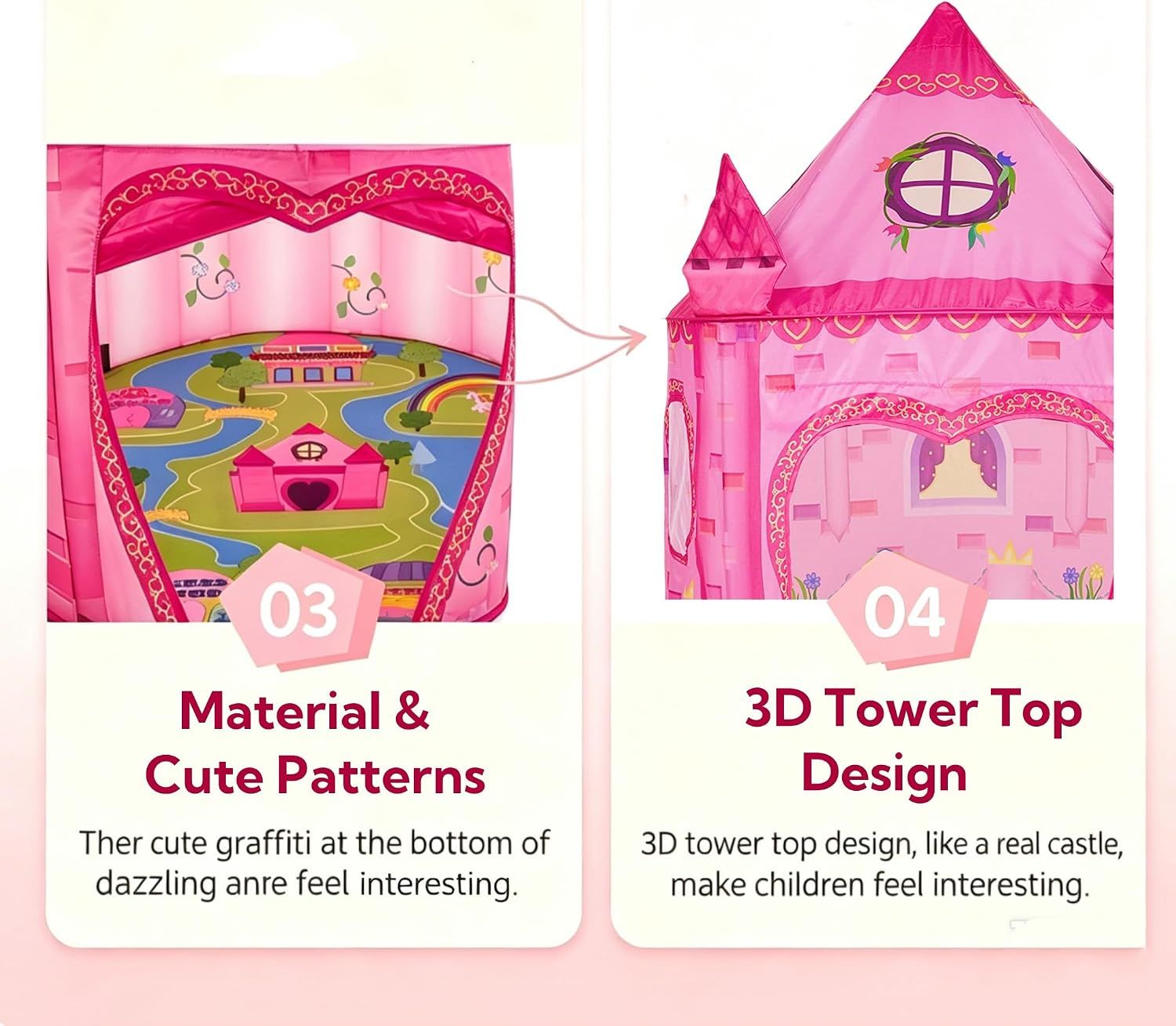 Princess Kids Play Tent – Pink Fairy Tale Castle Tent
