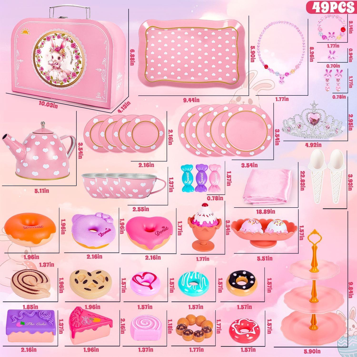 Kids Princess Tea Set Toy for Toddlers 3-8, Pretend Play Party Kitchen Set
