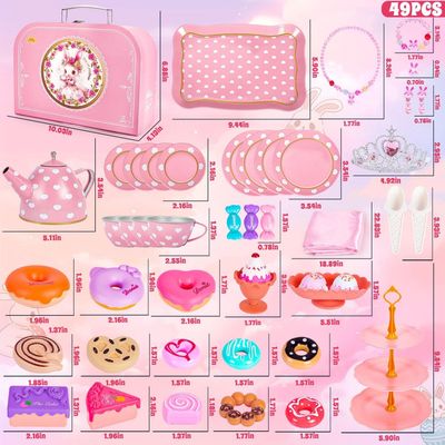 Kids Princess Tea Set Toy for Toddlers 3-8, Pretend Play Party Kitchen Set