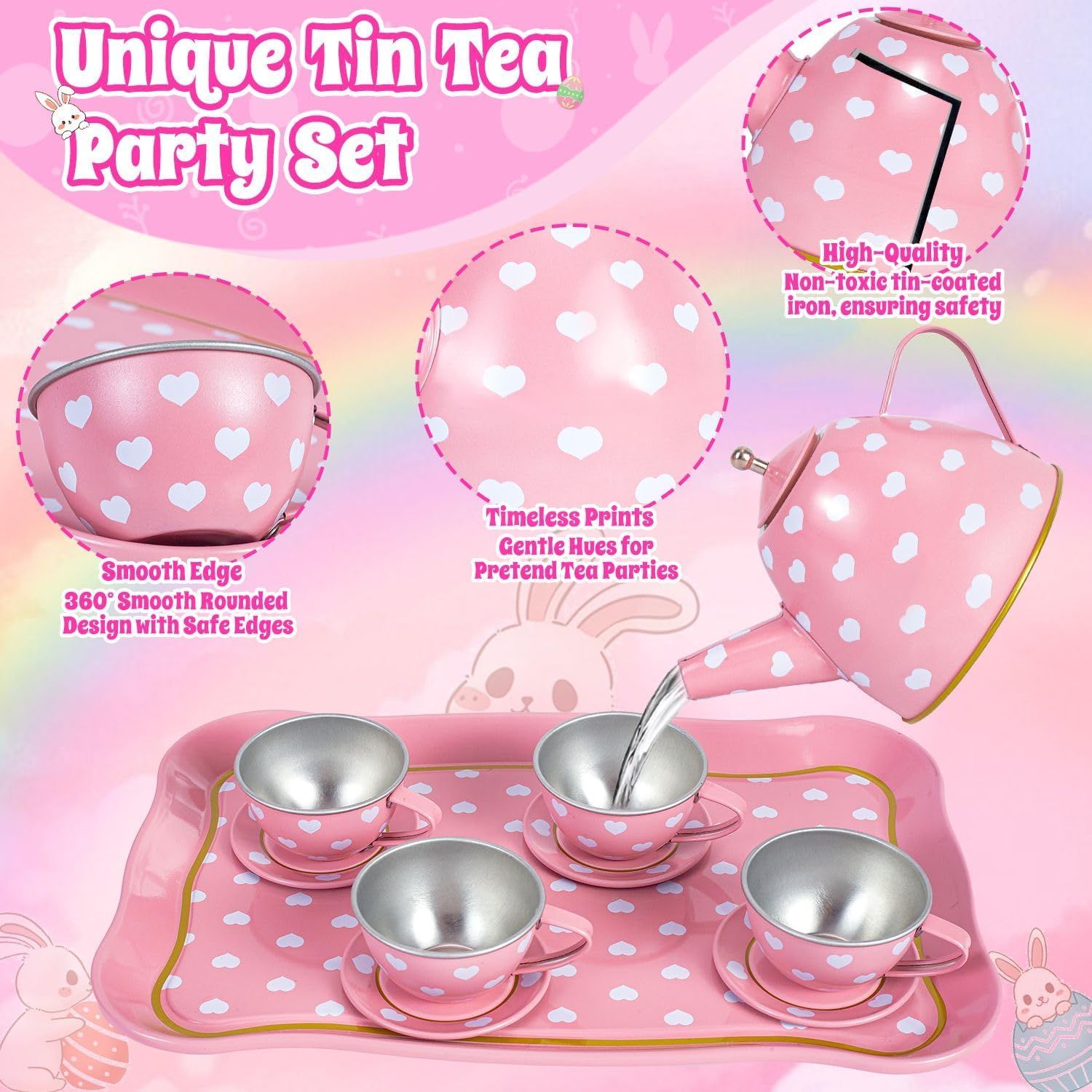 Kids Princess Tea Set Toy for Toddlers 3-8, Pretend Play Party Kitchen Set