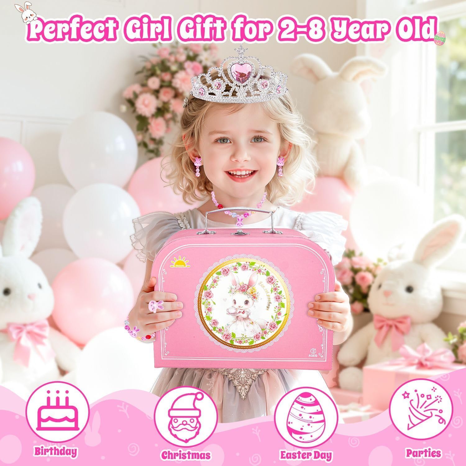 Kids Princess Tea Set Toy for Toddlers 3-8, Pretend Play Party Kitchen Set