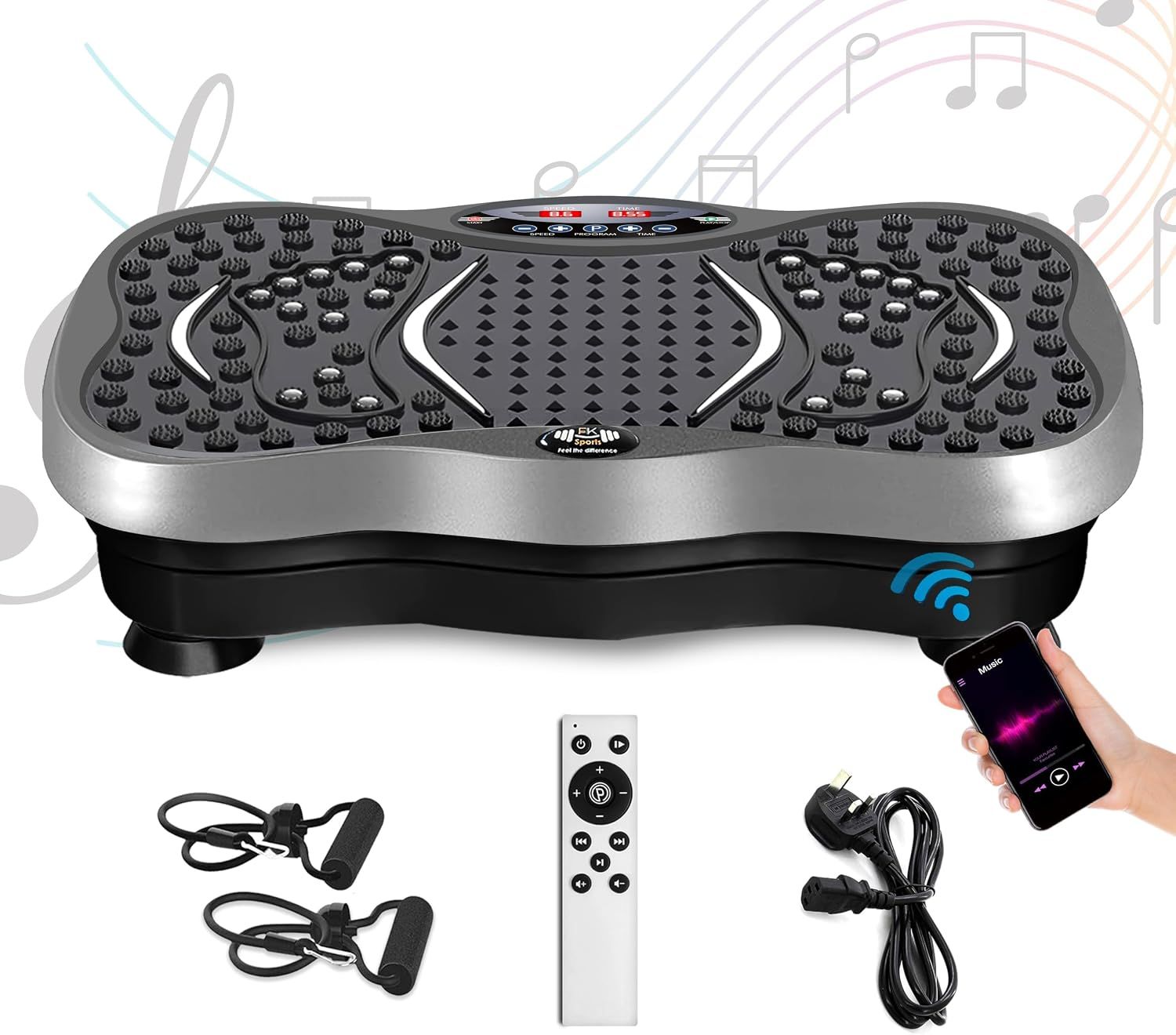 Whole Body Vibration Plate Trainer with Resistance Bands