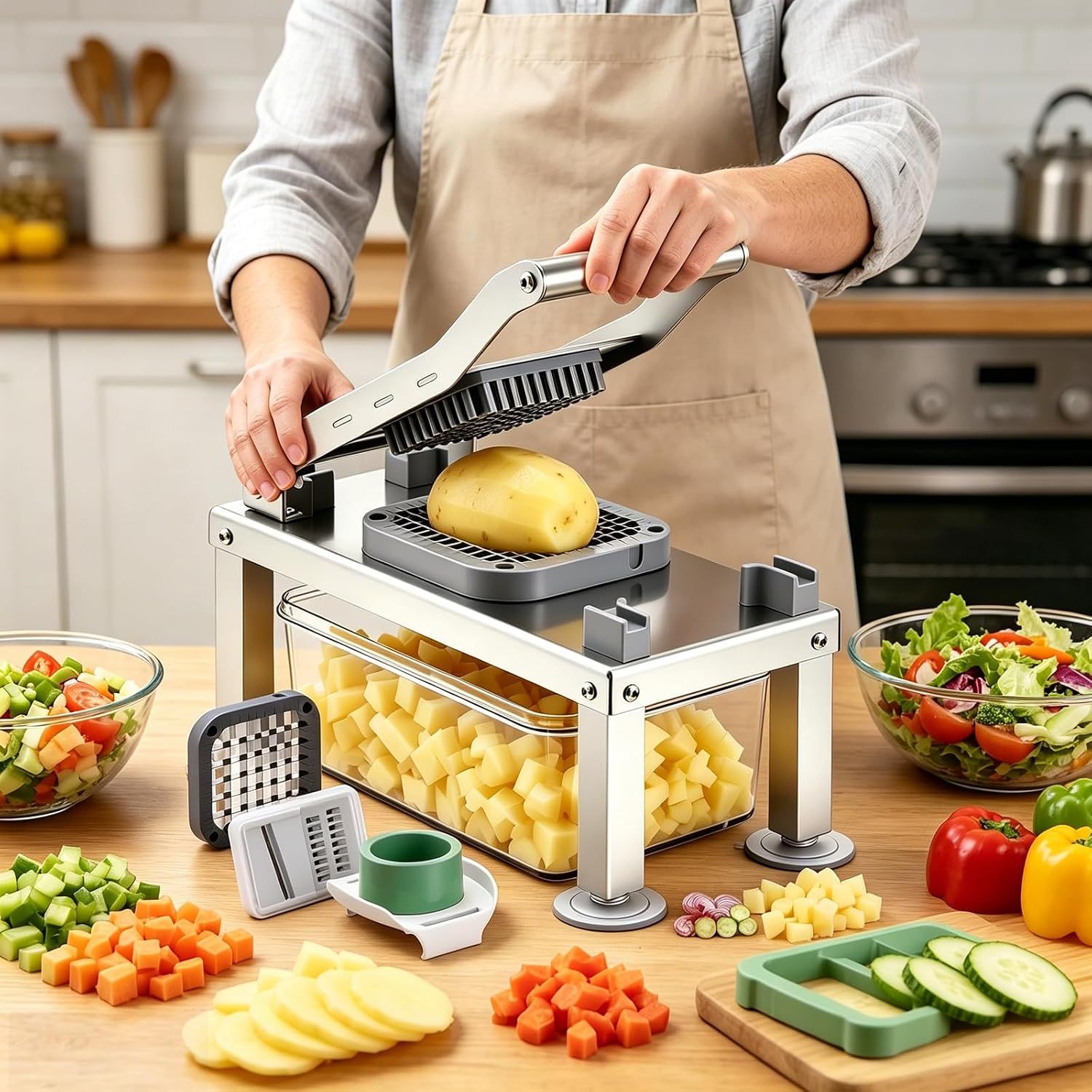 Stainless Steel Vegetable Chopper – Multifunctional Slicer, Dicer &amp; Grater