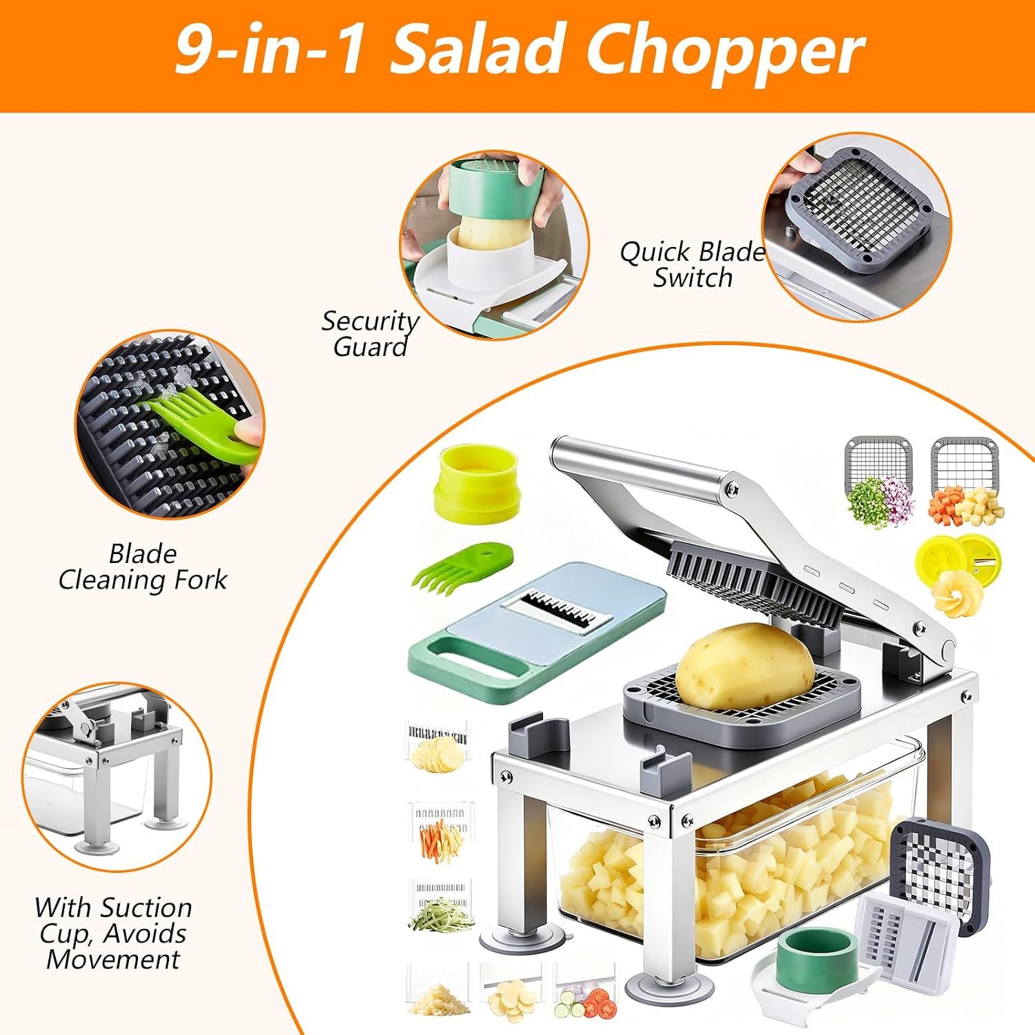 Stainless Steel Vegetable Chopper – Multifunctional Slicer, Dicer &amp; Grater