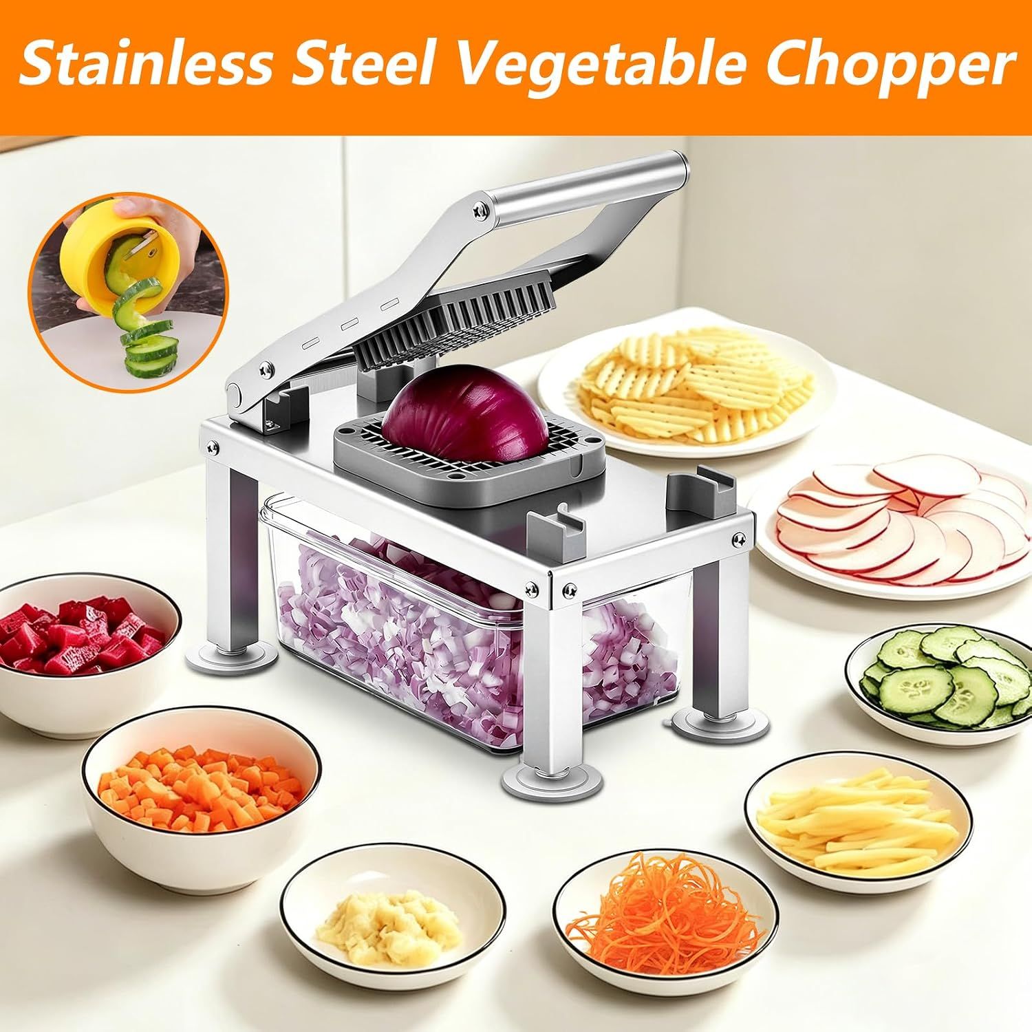 Stainless Steel Vegetable Chopper – Multifunctional Slicer, Dicer &amp; Grater