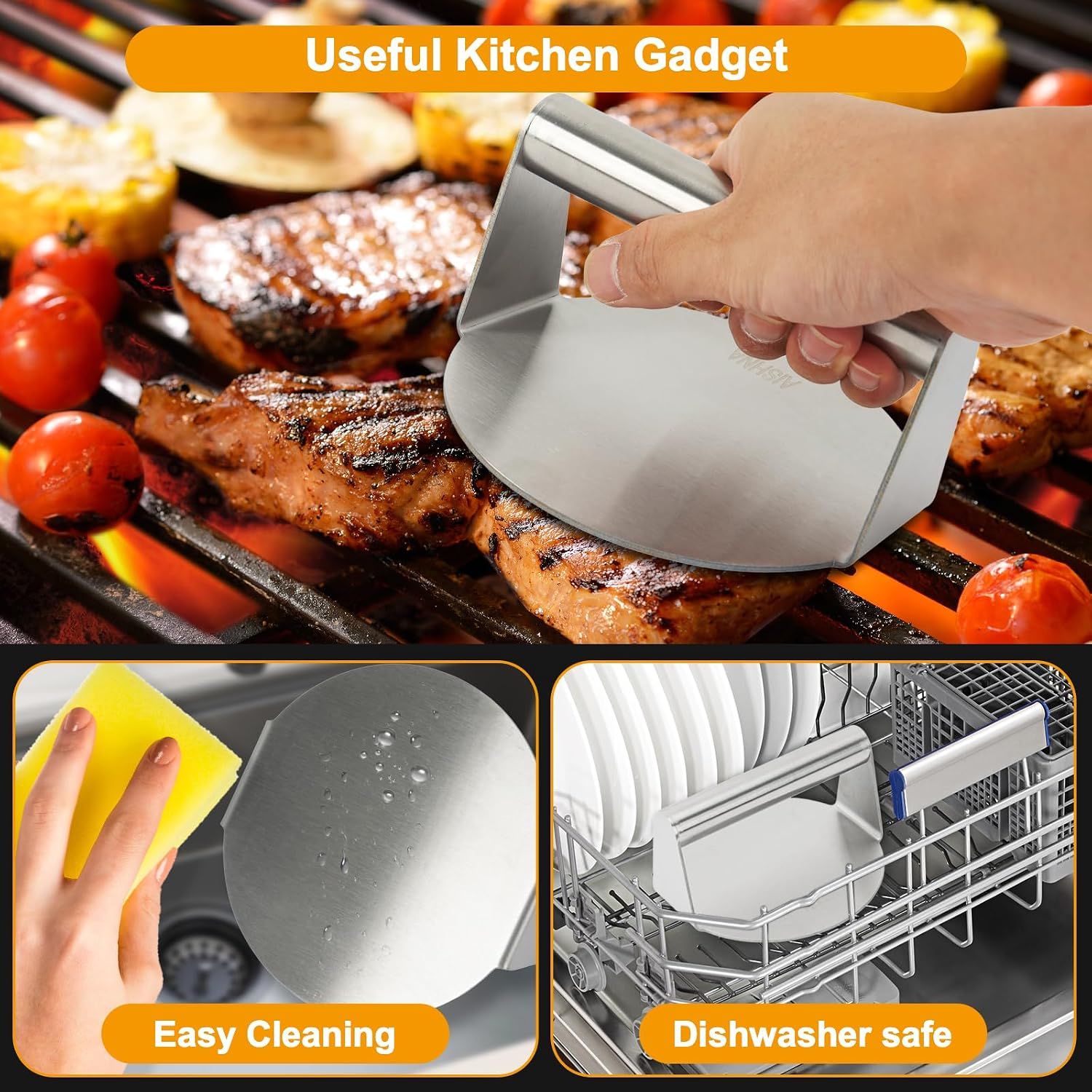 Burger Press Stainless Steel – Premium Heavy Duty Patty Maker for Perfectly Shaped Hamburgers, Non-Stick, Easy to Use, Ideal for BBQs and Grilling