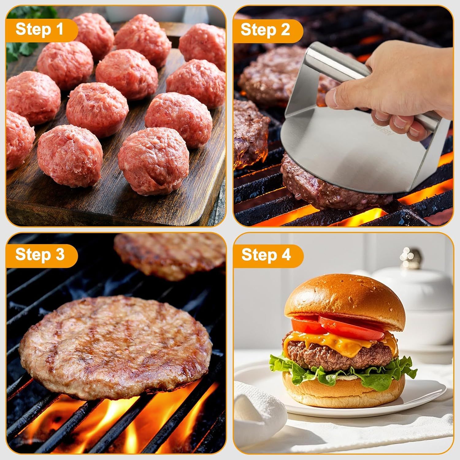Burger Press Stainless Steel – Premium Heavy Duty Patty Maker for Perfectly Shaped Hamburgers, Non-Stick, Easy to Use, Ideal for BBQs and Grilling