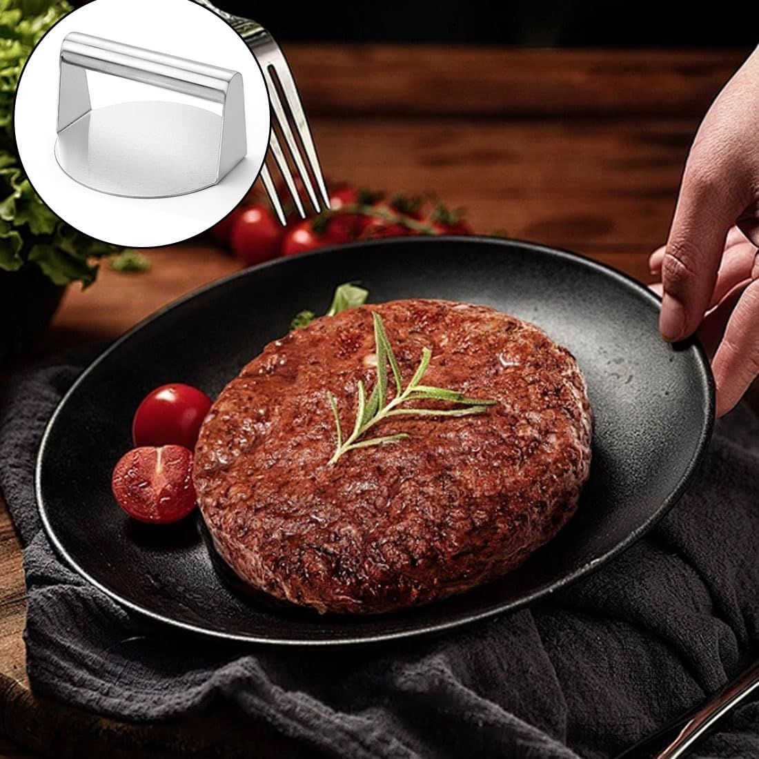 Stainless Steel Burger Press, 5.51-Inch Heavy-Duty Smash Burger Maker