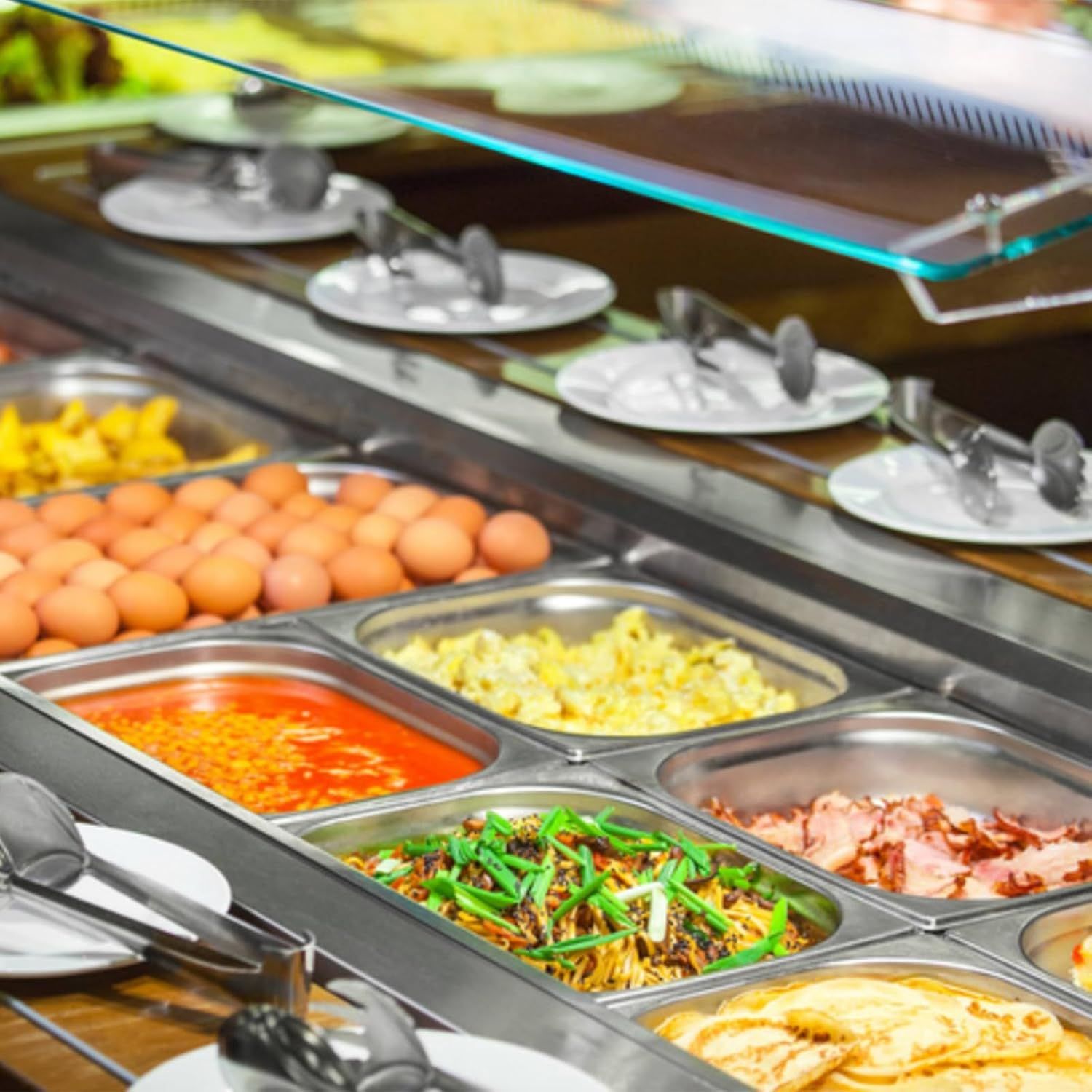 Stainless Steel Food Pans with Lids &amp; Tongs – 65mm Deep