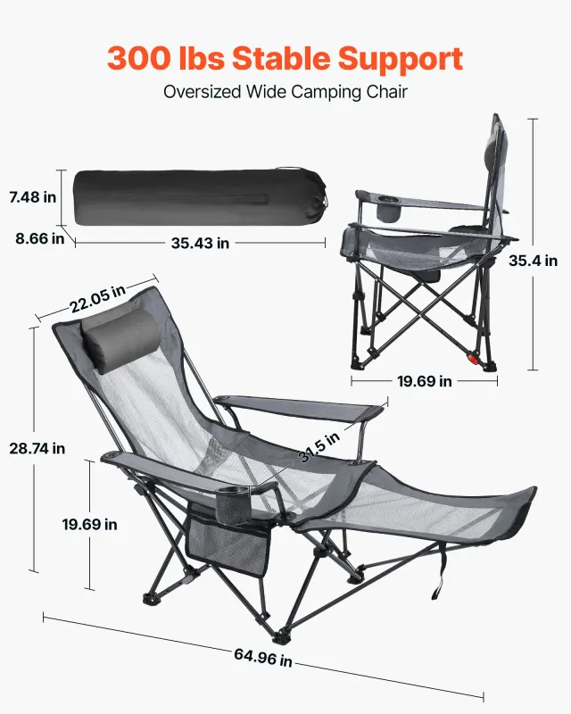 Reclining Camping Chair Folding Lounger Footrest