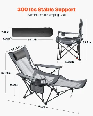 Reclining Camping Chair Folding Lounger Footrest