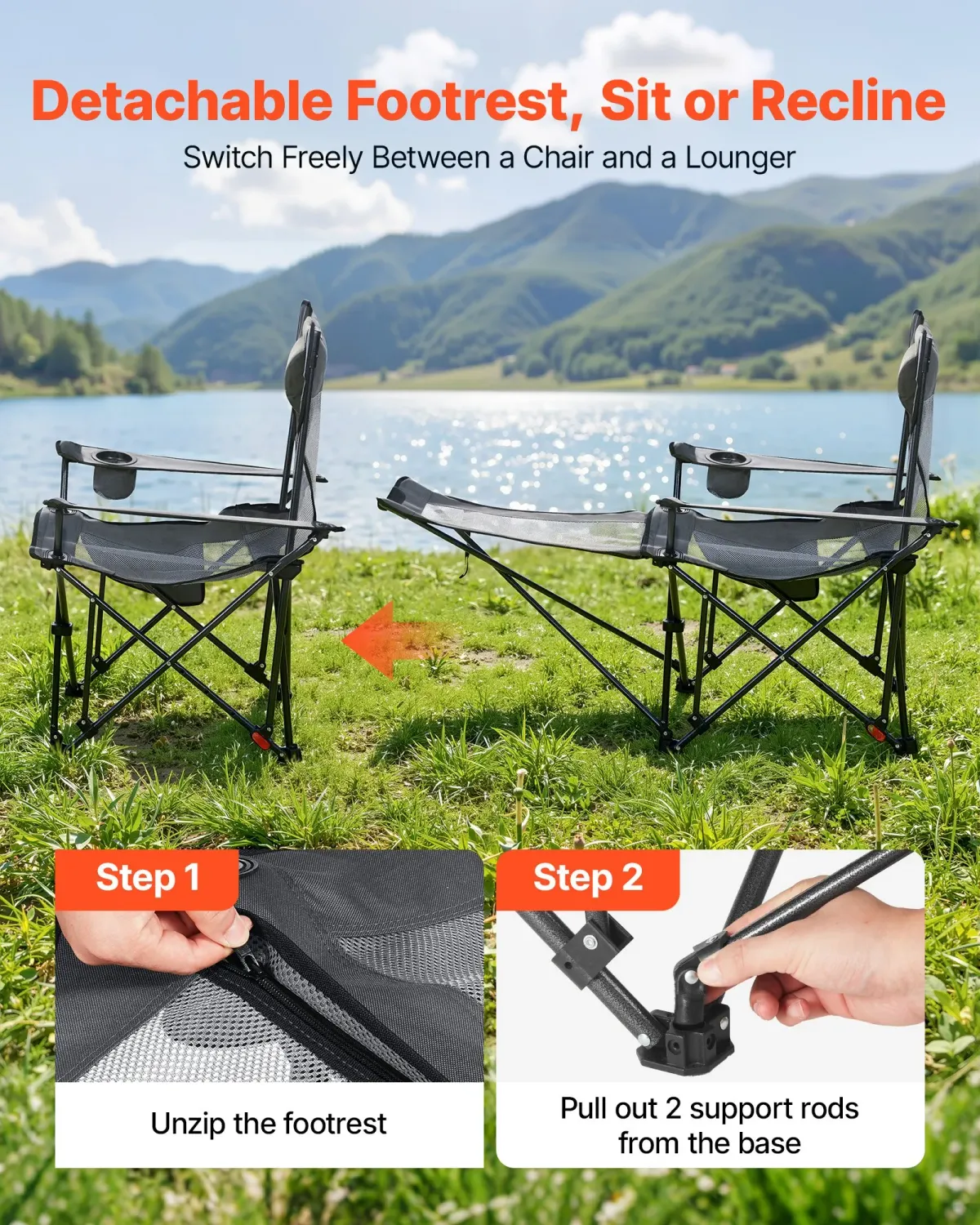 Reclining Camping Chair Folding Lounger Footrest