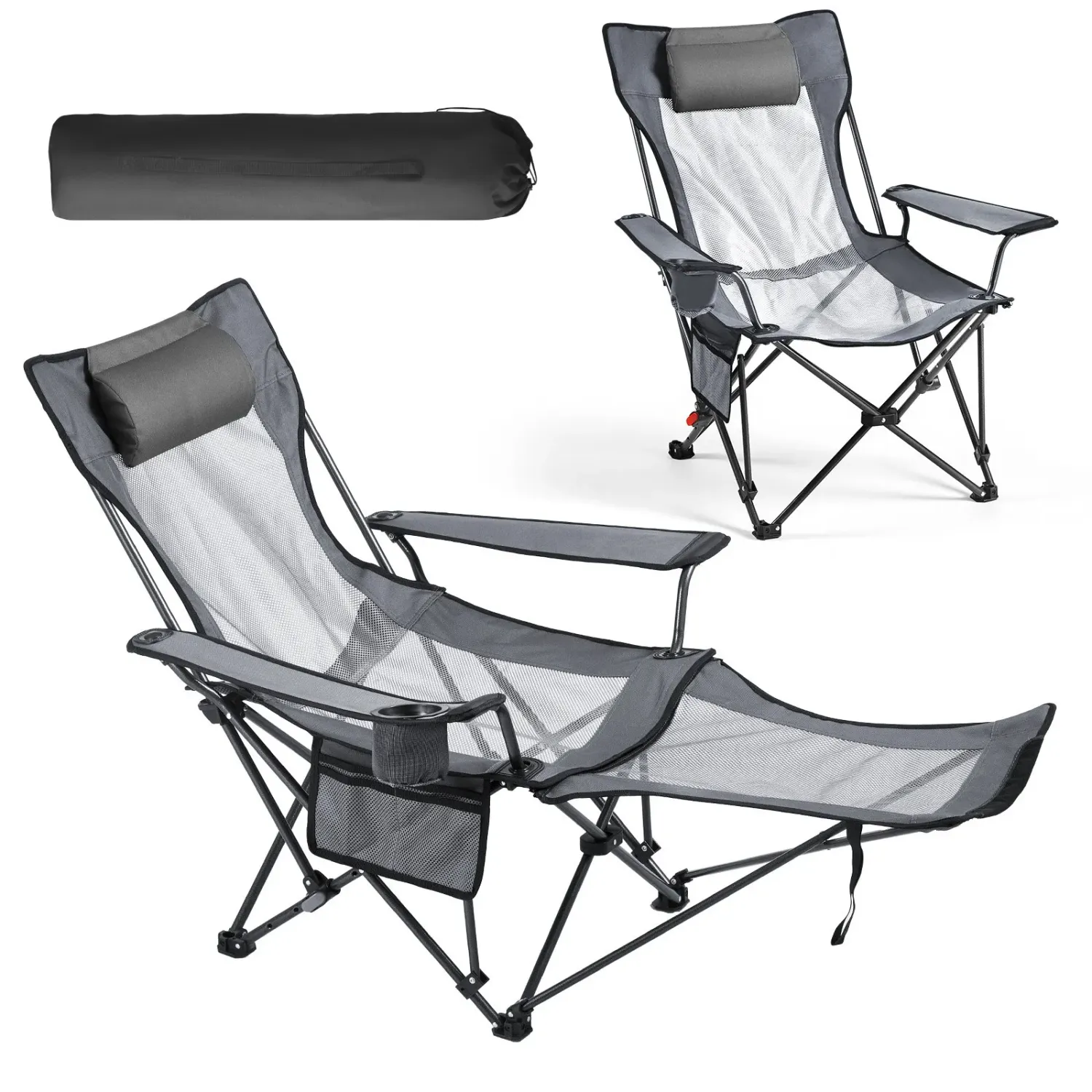 Reclining Camping Chair Folding Lounger Footrest