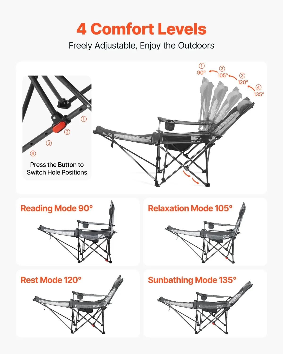 Reclining Camping Chair Folding Lounger Footrest