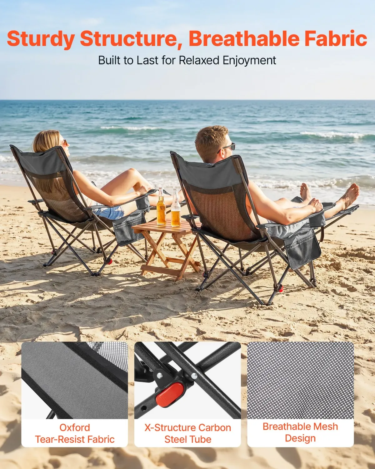 Reclining Camping Chair Folding Lounger Footrest