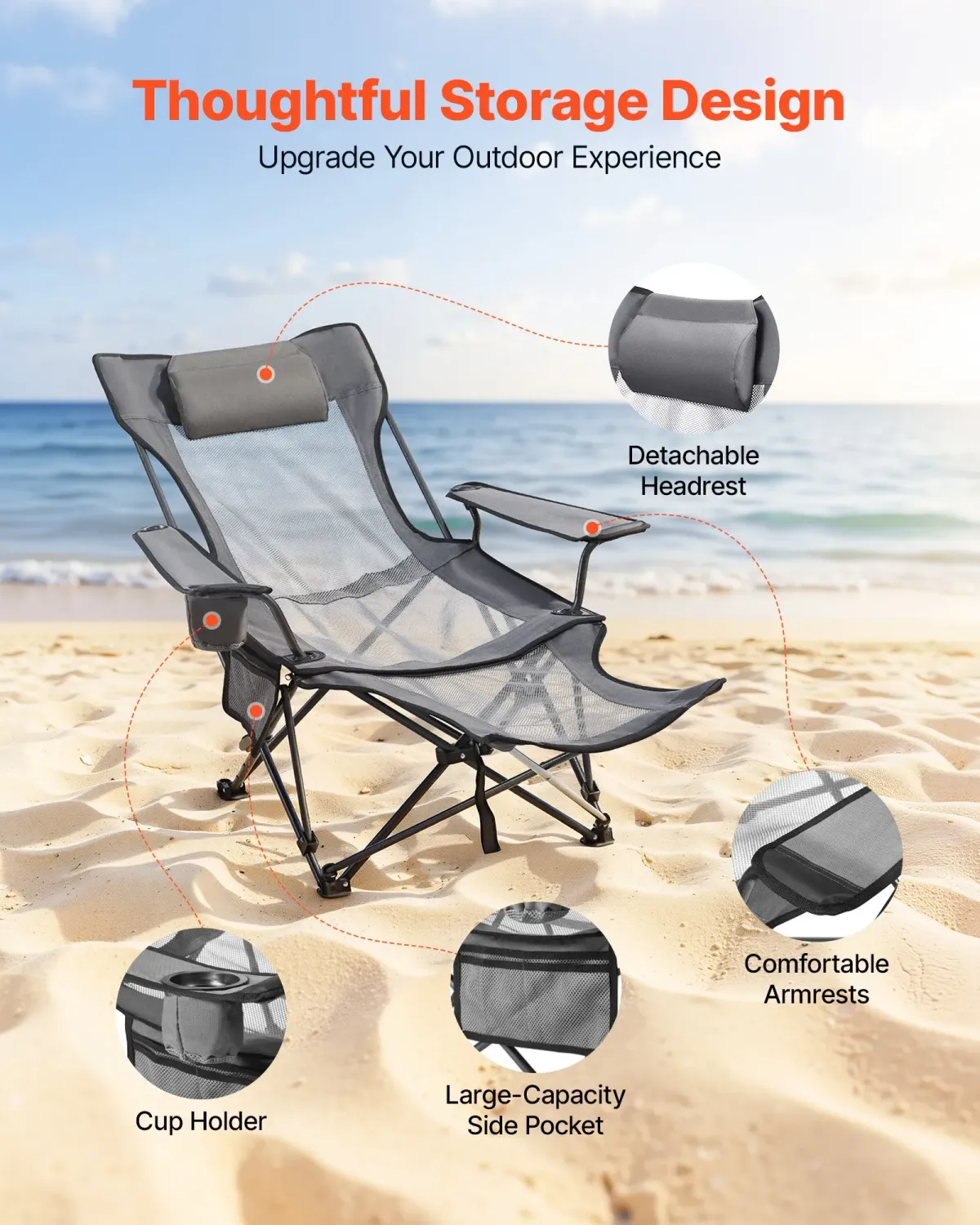Reclining Camping Chair Folding Lounger Footrest