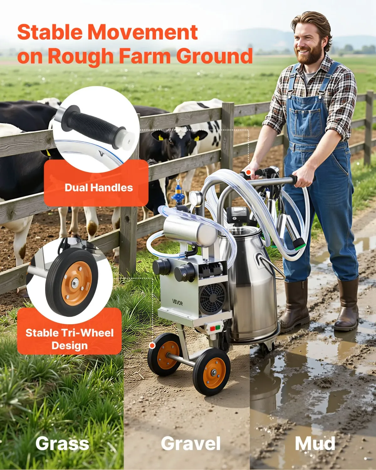 Stainless Steel Milking Milker , Electric Milking Machine 25L