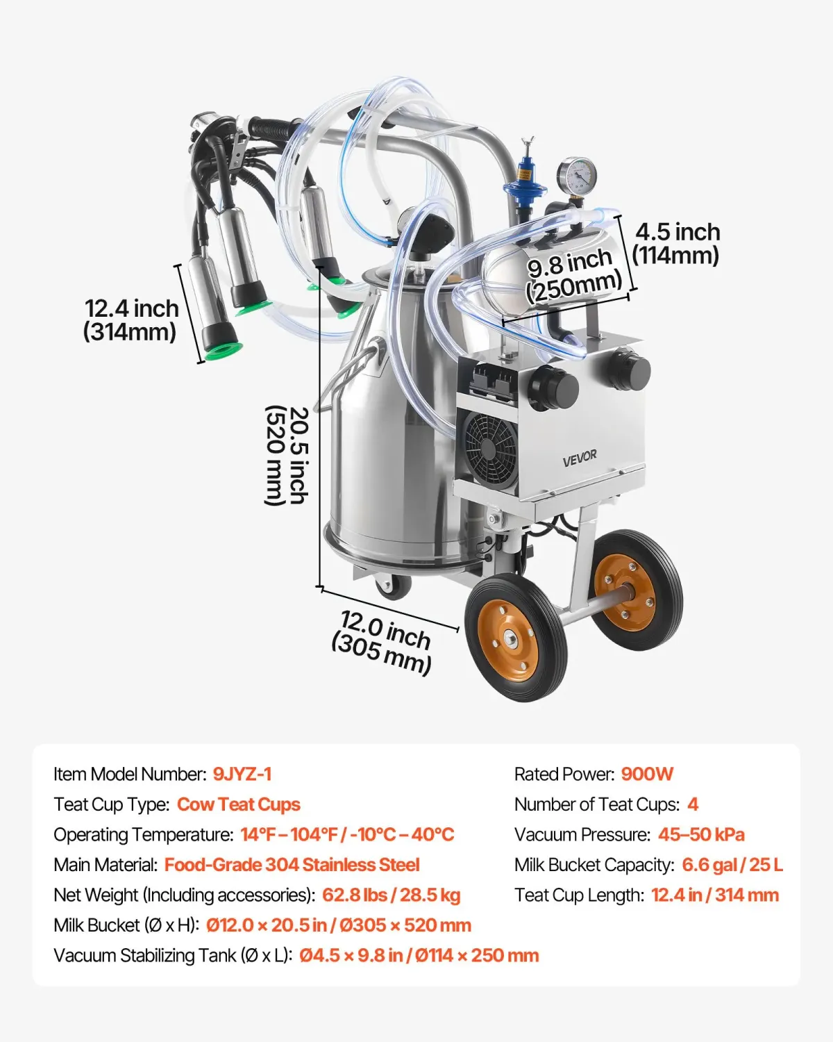 Stainless Steel Milking Milker , Electric Milking Machine 25L