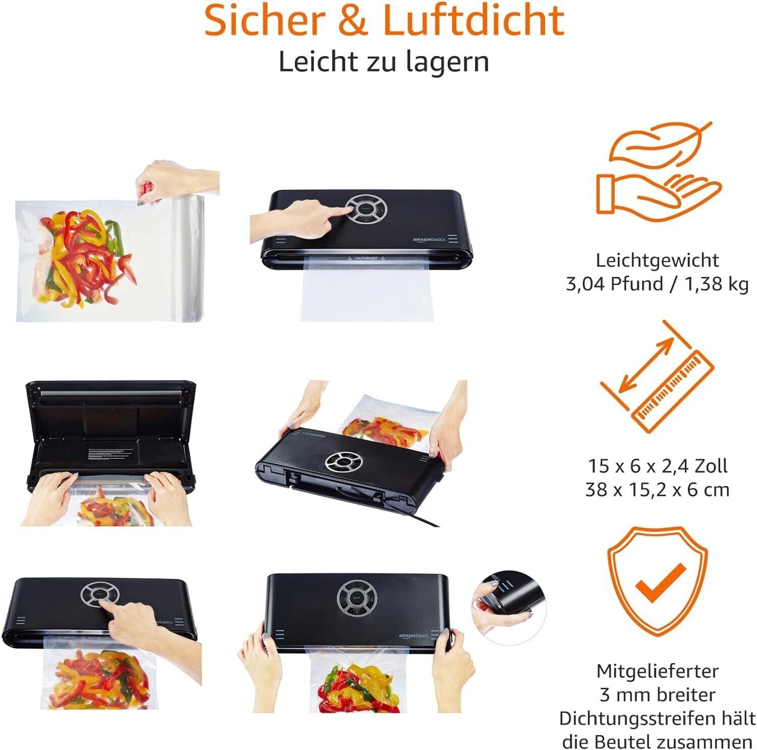 Vacuum Sealer, 30 cm seam + vacuum bag roll, black