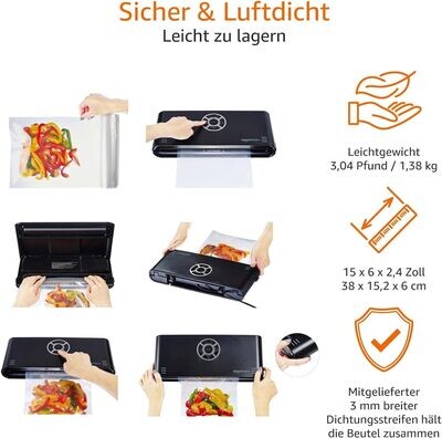 Vacuum Sealer, 30 cm seam + vacuum bag roll, black