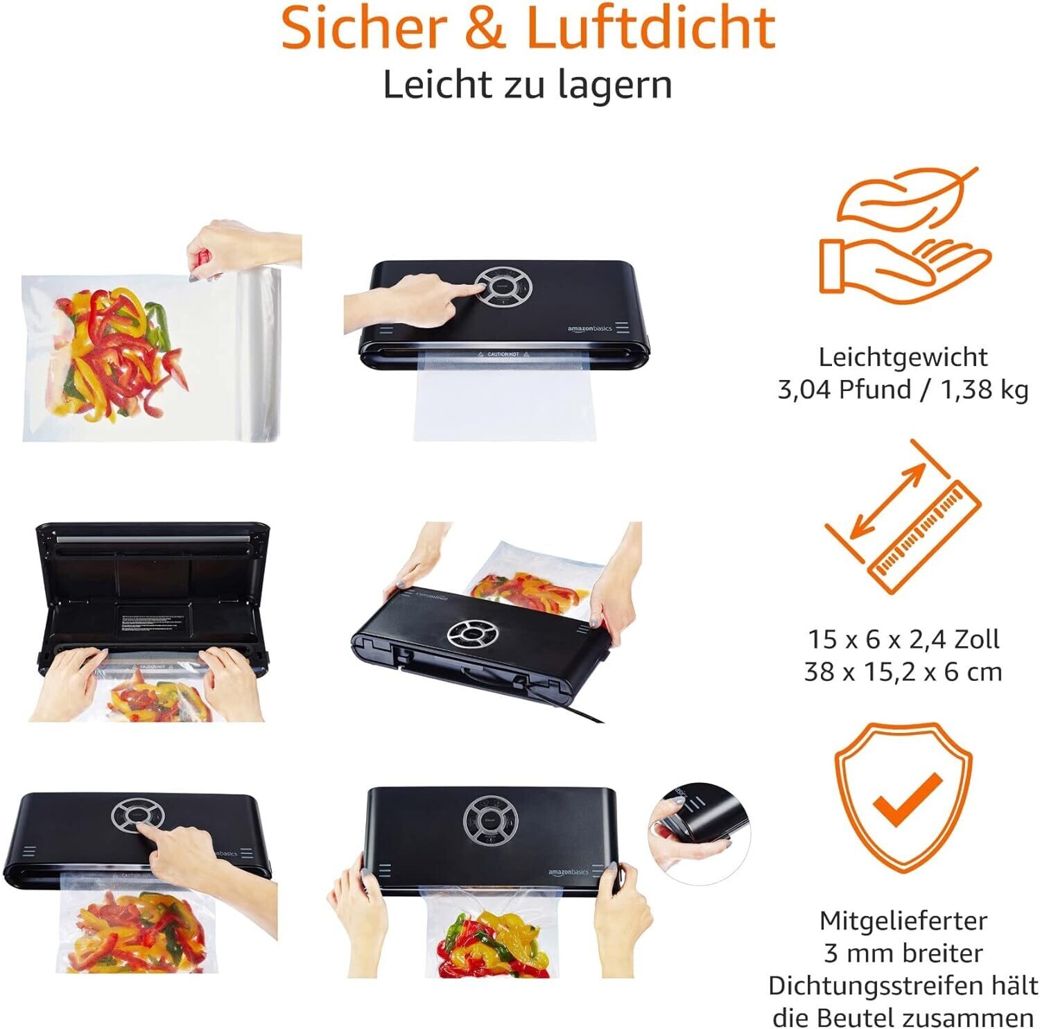 Vacuum Sealer, 30 cm seam + vacuum bag roll, black