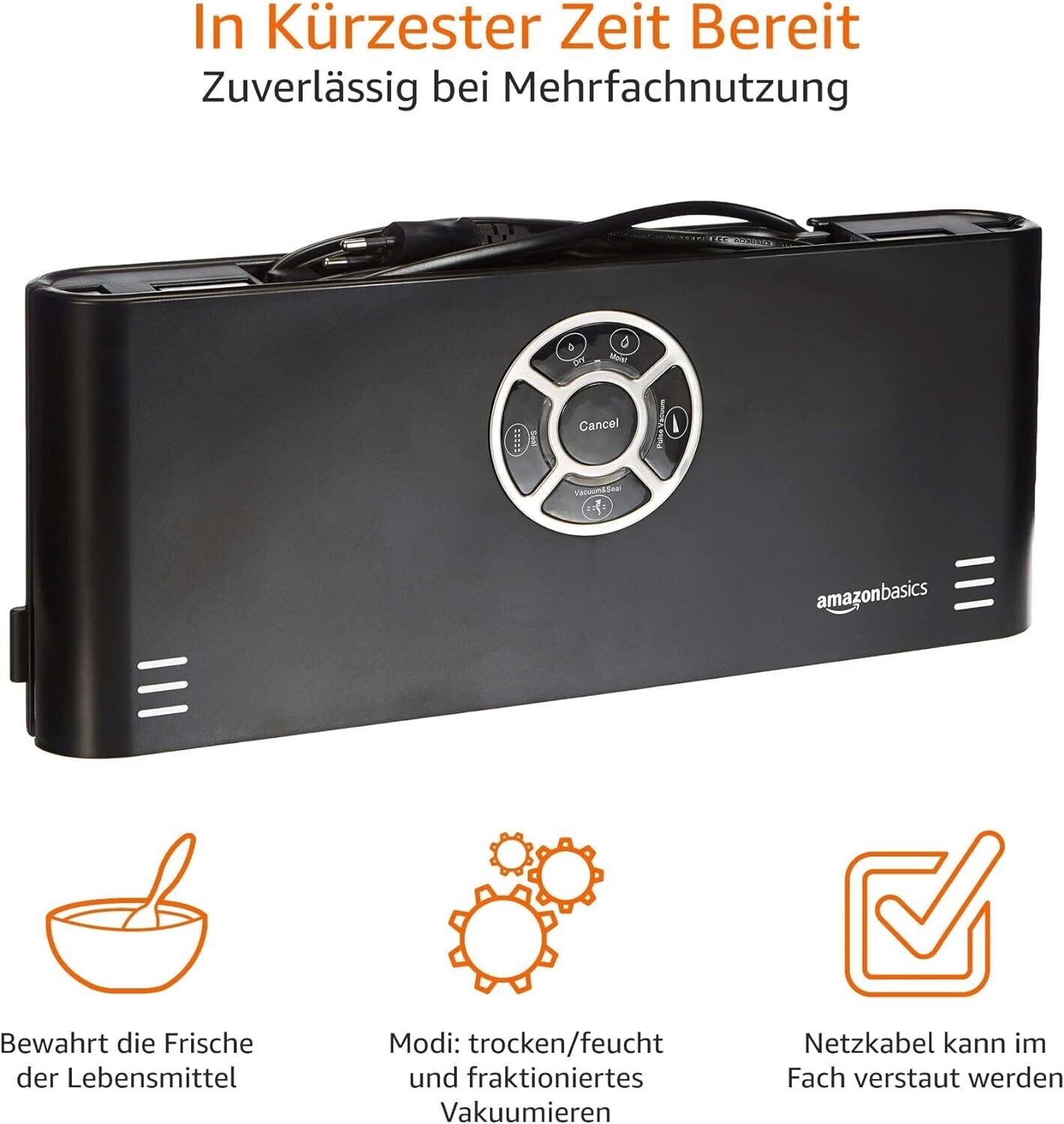 Vacuum Sealer, 30 cm seam + vacuum bag roll, black