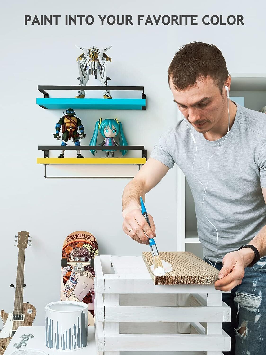 Set of 2 Floating Shelves, Rustic Wall Shelves with Length 42cm, Removable Towel Holder, Wall Mounted Shelves for Bathroom, Living Room, Bedroom, Kitchen